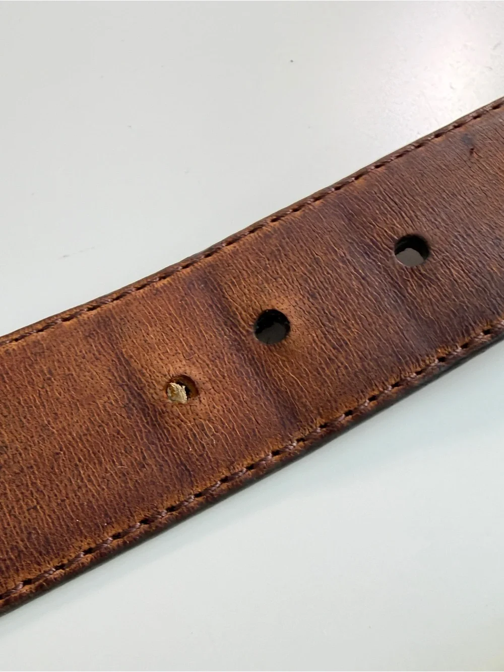 Vintage Browning brown leather belt textile green camo inlay silver logo sz 38